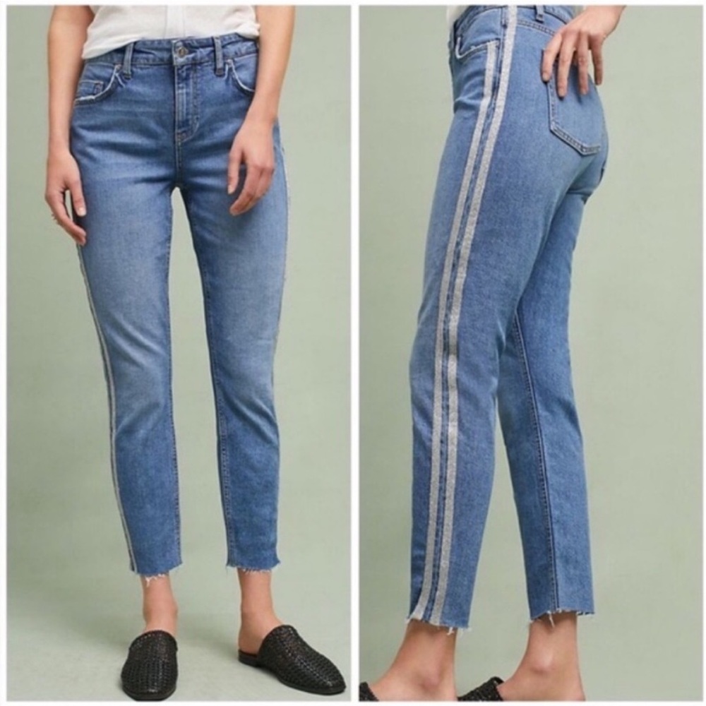 Anthropologie Pilcro and the Letterpress Tuxedo Stripe Raw Hem Jeans 28